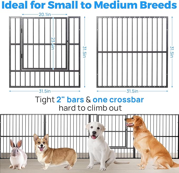 Dog Playpen - 32" Height Dog Pen, Heavy Duty Puppy Pen with Door, Safe & Sturdy, Easy Assemble for Indoor/Outdoor Pet Playpen