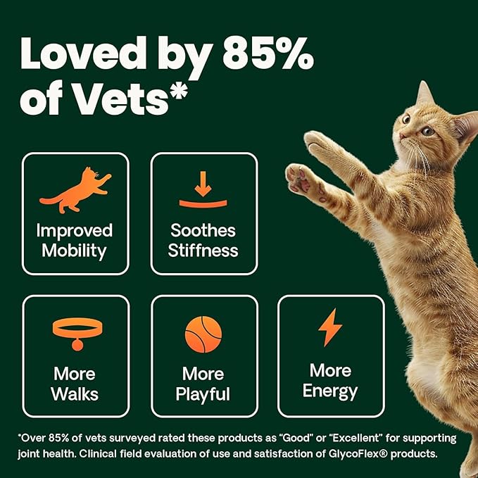 VetriScience Ultimate Strength Healthy Hip & Joint Chews, GlycoFlex Glucosamine, Chondroitin and Green-Lipped Mussel Joint Supplement for Cats, Soothe Joint Discomfort, Chicken, 30 Count