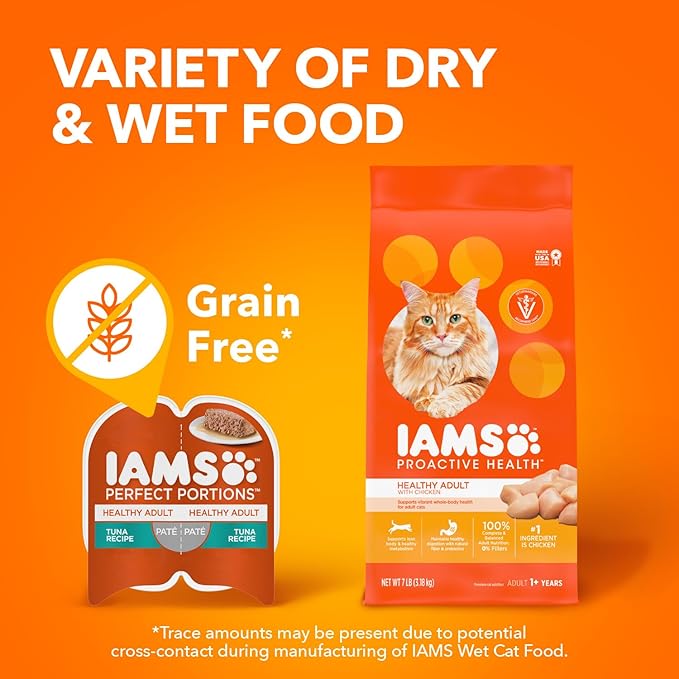IAMS Perfect Portions Sensitive Digestion & Skin Wet Cat Food Pate, Healthy Adult Grain Free Pate, Chicken and Tuna Recipe, 2.6 oz. (24 Twin Packs)