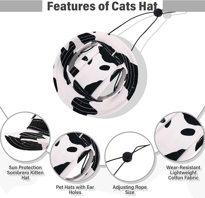 DENTRUN Cat Hats for Cats - Cowboy Hats with Ear Holes, Tiny Pets Birthday Party Costume, Mini Cowboy Sombrero Kitten Chihuahua Beanie Cap Party Decorations
