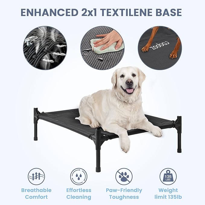 36" Large Dog House for Large Dog Indoor or Outside, Weatherproof 600D PVC Outdoor, Featuring Breathable 2x1 Textilene Elevated Dog Bed, Easy Clean (Grey)