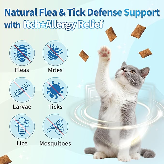Natural Cat Flea Treatment Chewables & Flea and Tick Prevention for Dog and Cat, Supports Healthy Skin & Coat - Oral Supplement for All Breeds & Ages - Chicken