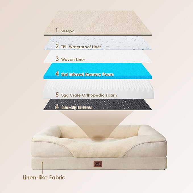 EHEYCIGA Orthopedic Dog Bed for Large Sized Dog, 41x27x7.5 Inch Large Memory Foam Dog Couch Bed with Sides, Waterproof Liner & Washable Removable Cover, Bolster Pet Sofa, Beige