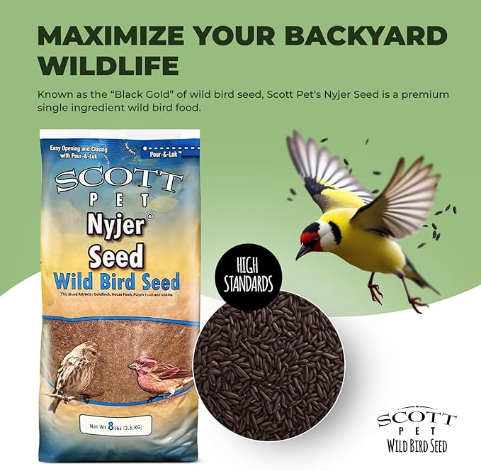 Scott Pet Wild Bird Seed, Nyjer Seed, 8 lbs Bag, Single Ingredient, Great for Outside Feeders, Food for Outside Wild Birds