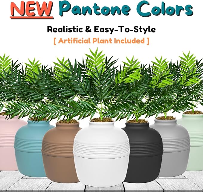 Good Pet Stuff Hidden Litter Box Planter, Decorative Cat Litter Enclosure with Carbon Filter, Artificial Plant, Easy Clean, Removable Liner, Round Style, Essentials Kit, Classic White