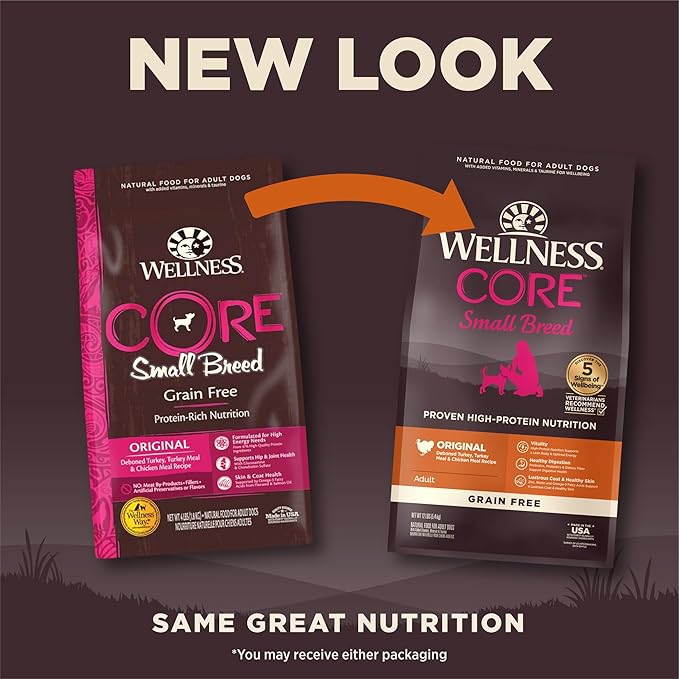 Wellness CORE Small Breed Adult Dry Dog Food, Grain Free Kibble, Natural, High Protein, Turkey and Chicken Recipe, 12 lb Bag