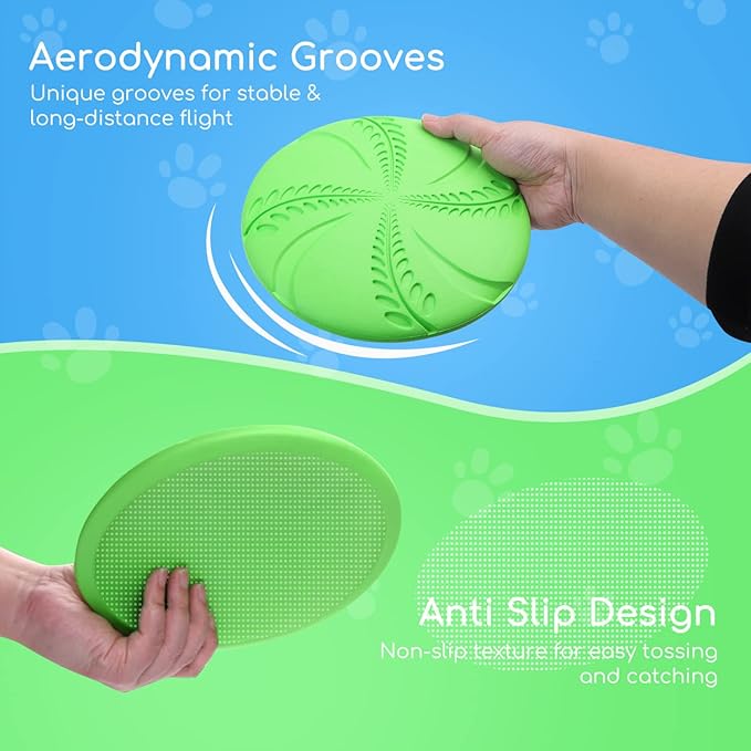 Nobleza Dog Flying Disc 2 Pack，8 in Flexible Floatable Dog Disc Toy for Long-Distance Flies and Floats， Lightweight Soft Flying Discs Toy for Small Medium Large Dogs to Fetch & Catch， Blue & Green