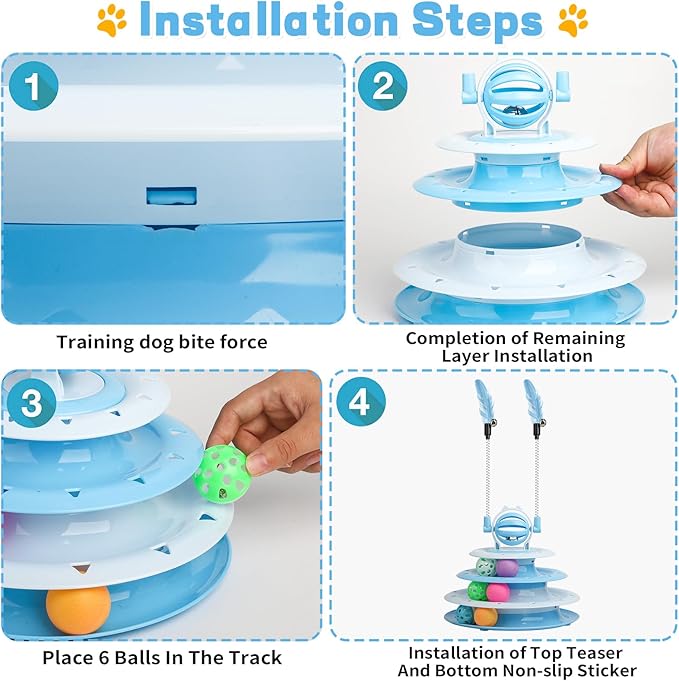 Cat Toy Interactive Pet Plaything for Indoor Kitten Interactive Kitty Puzzle Ball with 2 Cat-Tease (Blue)