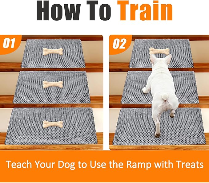 Dog Ramp for Stairs for Small & Senior Dogs and Cats – Non-Slip Stair Wedges for Dogs with Gentle Slope, Pet Ramp with Washable Cover & Self-Sticky Pads for Safe Climbing (Gray, 3 Pack)