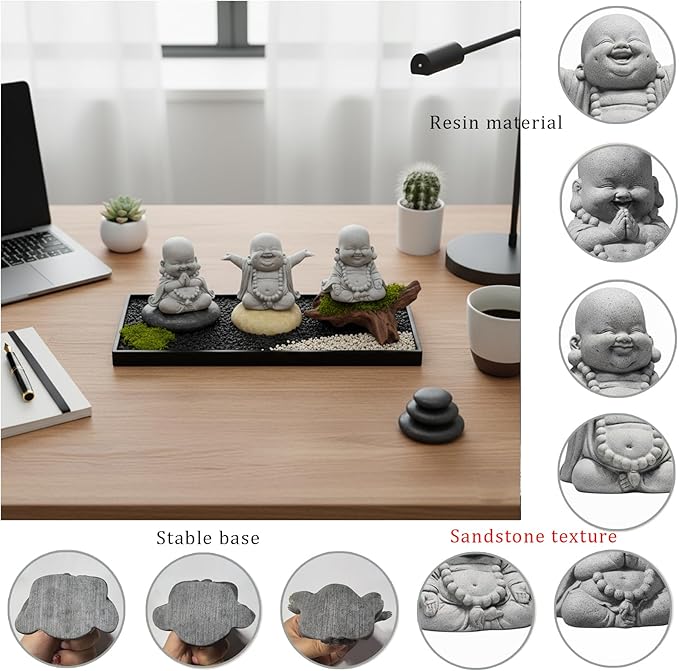LIYAOLI 3Pcs Sandstone Buddha Statue Set for Fish Tank Decorations, Aquarium Decor Ornaments, Betta Fish Tank Accessories, Zen Sculptures for Wealth Good Luck Feng Shui, Home Office Decoration