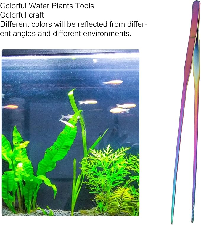 27cm Reptile Feeding Tongs, Rainbow Color Aquarium Tweezers Stainless Steel Fishbowl Long Tweezers, Aquascaping Tools for Hold Worms, Reptiles, Lizards, Bearded Dragon(27cm Straight Clip)