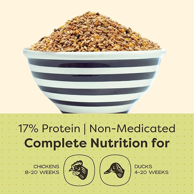 Scratch and Peck Feeds Organic Chicken & Duck Feed - Grower Mash - 50-lbs - 17% Protein, Premium Whole Grains, Essential Oils, Vitamins and Minerals