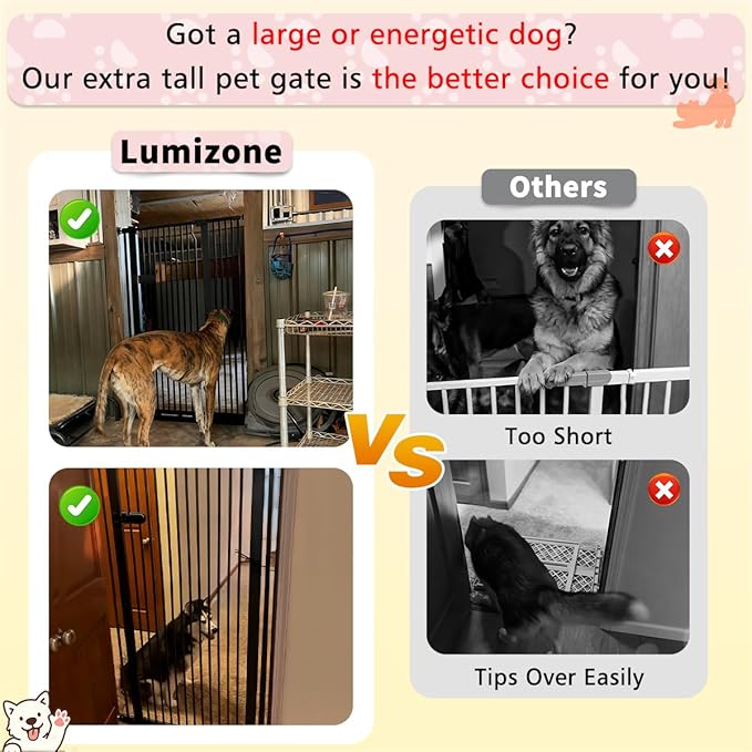 Lumizone Extra Tall Cat Gate 55.12" High Pressure Mounted Extra Wide 2025 New (17 Sizes) 1.37" Gap No Drilling Auto-Close One-Handed Operation Tall Pet Gate for Dogs(Black, 55.12" H x 63.39"-67.71" W)
