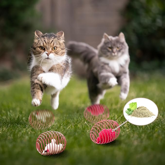 Jecery 5 Pcs Cat Spring Balls Toys Stretchable Rolling Balls Colorful Playful Coils Interactive Action Toy Caged Rats for Kitten Pet Supplies (Catnip Rats,Bright Color)