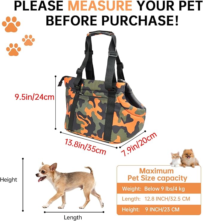 Premium 10mm Padded Dog Purse Carrier for Small Dogs, Pet Tote Bag Shoulder Carrying for Dog/Cat Below 4kg/9lbs -Camouflage Green