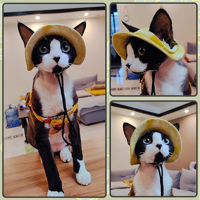 DENTRUN Cat Hats for Cats Only, Cat Cowboy Hats with Ear Holes Tiny Pets Birthday Party Costume, Cat Headwear Mini Cowboy Hat, Funny Sombrero Kitten Hat Chihuahua Beanie Cap Party Decorations