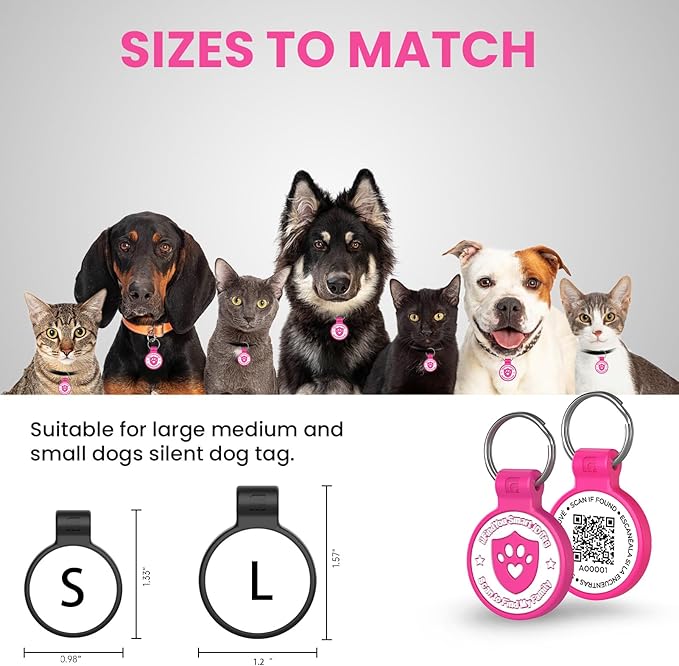 Silicone Cat Tags Personalized Small for Pet Collars, QR Code Cat Name Tags, Scan Location Alerts, Rose Red S