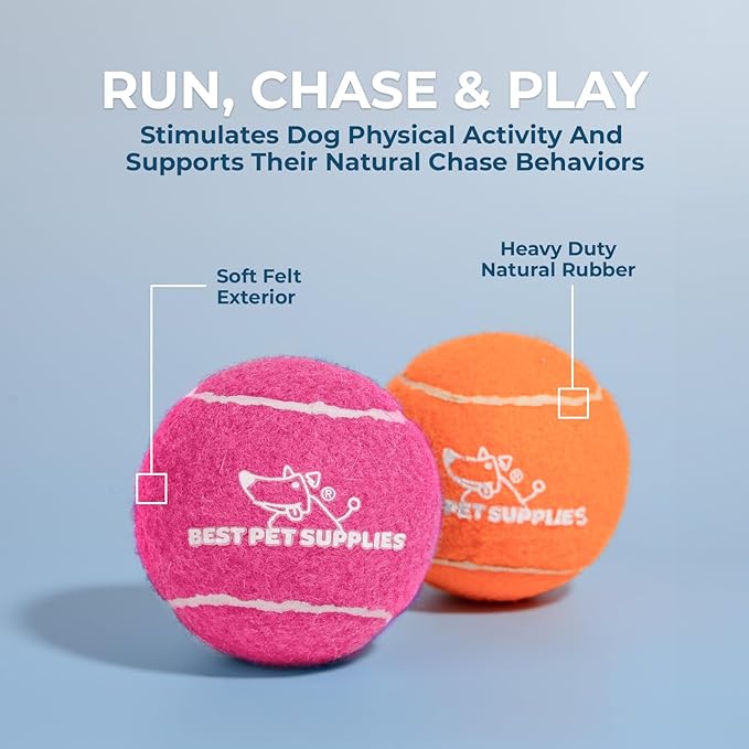 Best Pet Supplies Interactive Squeaky Dog Chew Toy, Ideal Dog Toys for Chewers, Small, Medium & Large Dogs, and Fetch Lovers - Tennis (Assorted Color), Large (Pack of 4)