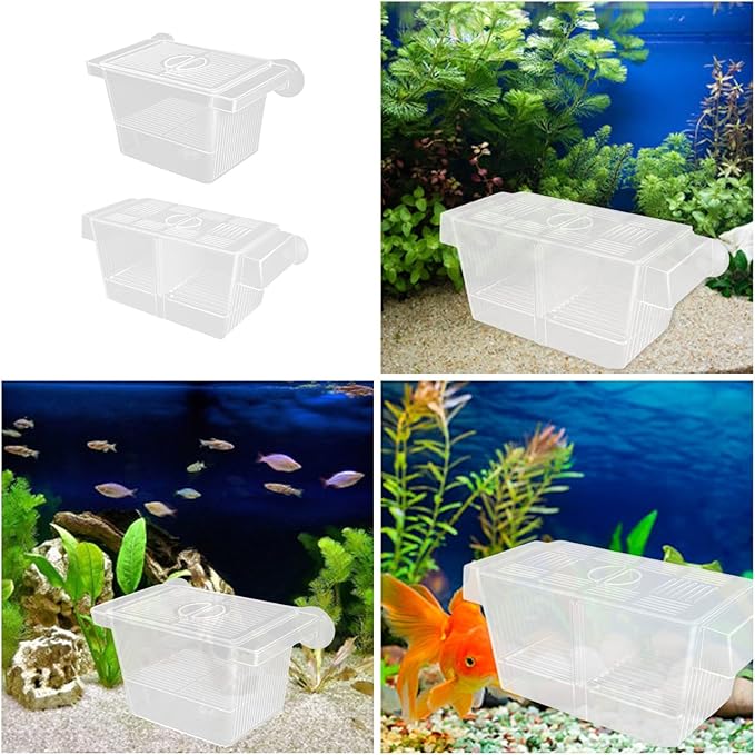 2PCS Clear Breeding Box Safe Incubator for Aquarium Fish Shrimp Fry Protections with Water Circulations 2 Dividers Fish Breeding Tanks