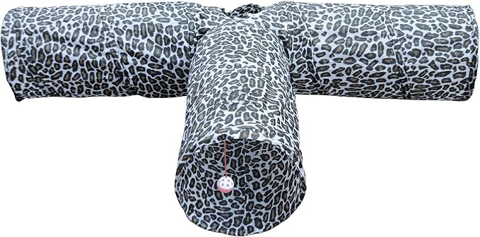 Feline Ruff 3 Way Cat Tunnel. Extra Large 12 Inch Diameter and Extra Long. A Big Collapsible Play Toy. Wide Pet Tunnel Tube for Rabbits, Kittens, Large Cats, and Dogs (Animal Print)