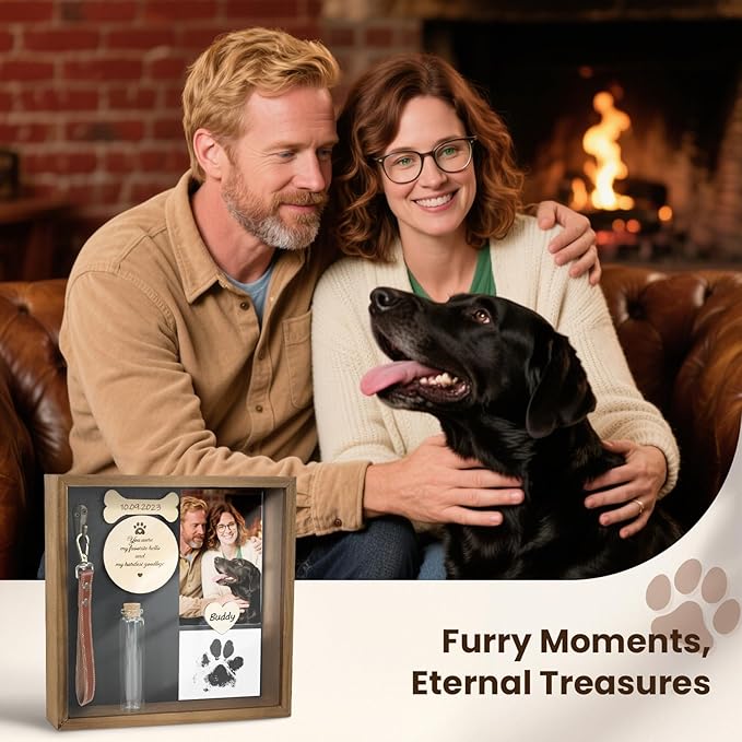 Pet Memorial Gifts for Dogs, 8.6'' Pet Memorial Shadow Box, Loss of Dog Sympathy Gift with Paw Print Kit, Fur Jar, Dog Passing Away Gifts for Tabletop Display & Wall