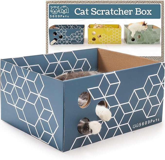 Extra Large Cardboard Cat Scratcher with Refillable Double-Sided Scratch Pad, No‑Mess Cat Scratching Box for Indoor Cats