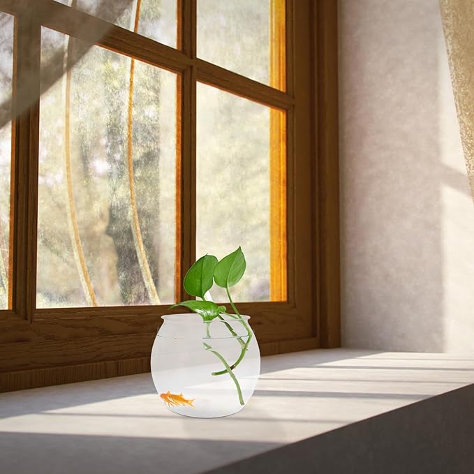 jojofuny Small Round Plastic Fish Bowl Aquarium Tank, Drop-Resistant Desktop Ecological Fish Living Tank for Goldfish and Betta, Medium Size for Home and Office Decor