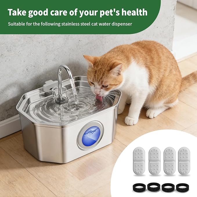 4 Pack Replacement Filters/Sponges - Individually Packaged-Applicable to Cat Water Fountain Stainless Steel 108oz/3.2L, APAUK Automatic Pet Fountain Dog Water Dispenser