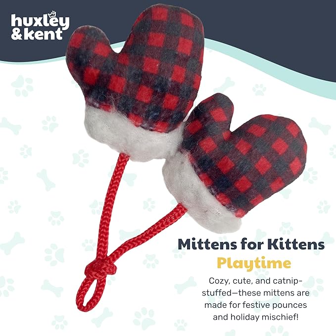 Huxley & Kent Plush Cat Toy - Holiday Interactive Catnip Toy for Cats & Kittens - Soft with Crinkle & Catnip - Fun Indoor Play - Mittens for Kittens