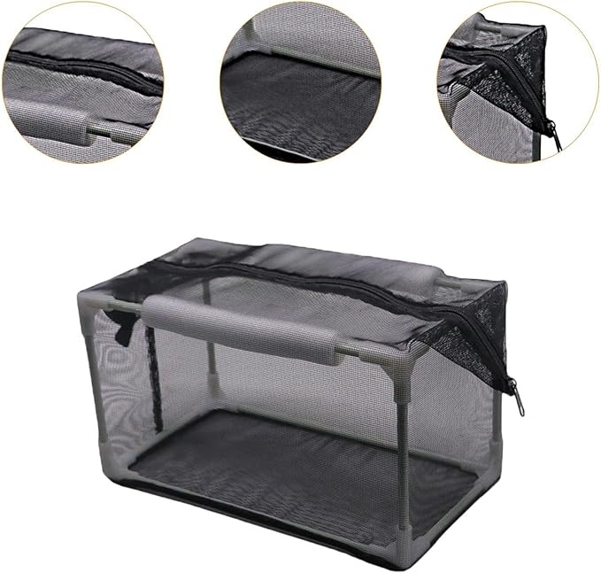 Aquarium Breeder Net Isolation Box Nylon Mesh with Hollow Foam Floatation Rods Versatile with Zipper for Fish Spawn Hatchery, 42x22x22cm