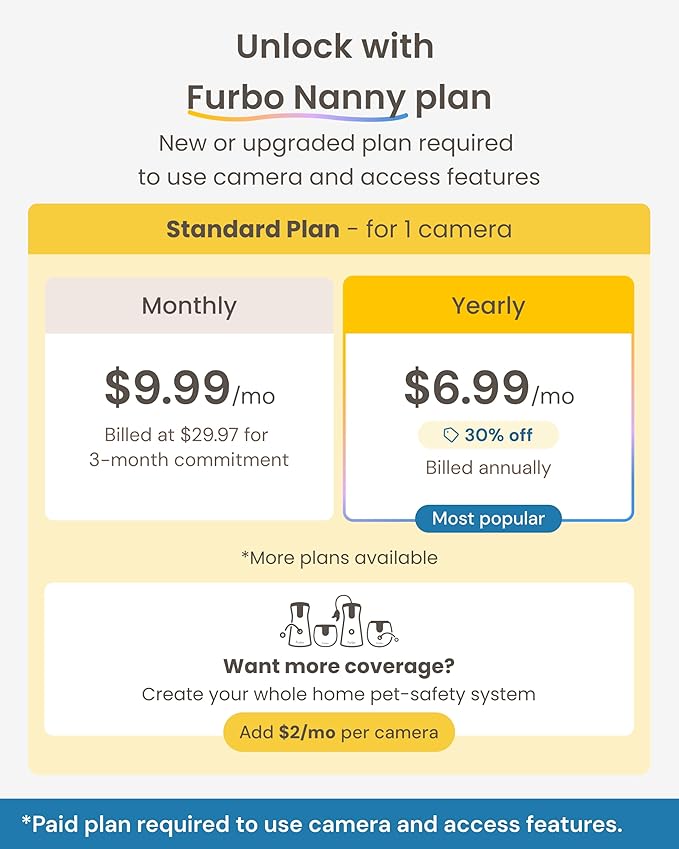 Furbo 360° Cat Camera + Mini [New Subscription Required at Setup] 2-Camera Bundle Nanny Pro Subscription: Cat Safety & Home Security Alerts, Pet Camera with Speaker, Phone App & Night Vision