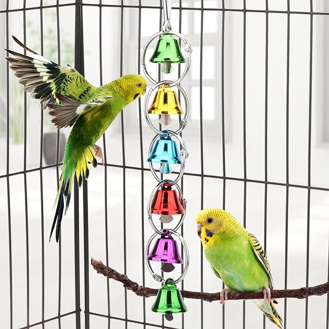 Hypeety Parrot Chew Toys Swing Colorful Bells Chandelier Bird Hanging Toy Parrot Cage Craft Toys Cages African Grey Conure Cockatiel Hanging Bell C
