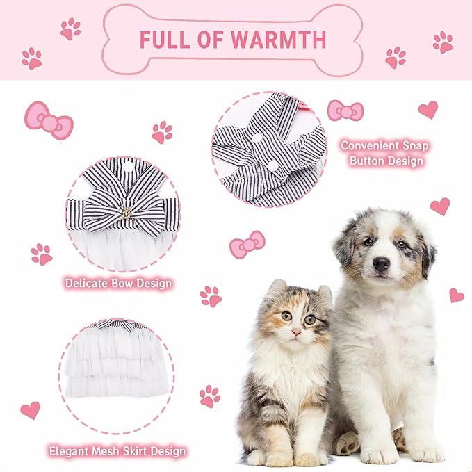Dog Dresses, Fashion Pet Dog Clothes, Striped Mesh Puppy Dogs Princess Dresses (Blue, XX-Large)