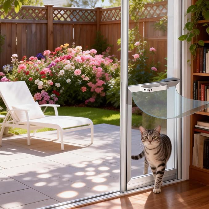 Anti-Shatter Dog Door for Sliding Glass Door,White Sliding Glass Dog Door Insert with Adjustable Height 82.7” to 88.5”, No-Cut DIY Installation,Aluminum Frame & Secure Lock for Large Dogs