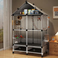Large Parrot Cage with Acrylic Doors, 4 Casters, Perch & Feeder, Detachable Drawer, Ideal for Cockatiels, Budgies, Conures, Indoor/Outdoor Use – Spacious White Birdcage (Black, 72 * 36 * 135)