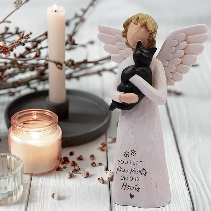 BORLESTA Cat Memorial Gifts for Loss of Cat, Pet Memorial Gifts for Cats, Loss of Cat Sympathy Gift, Passed Away Cat Gifts, Hand-Painted Cat Figurines Angel (Black)
