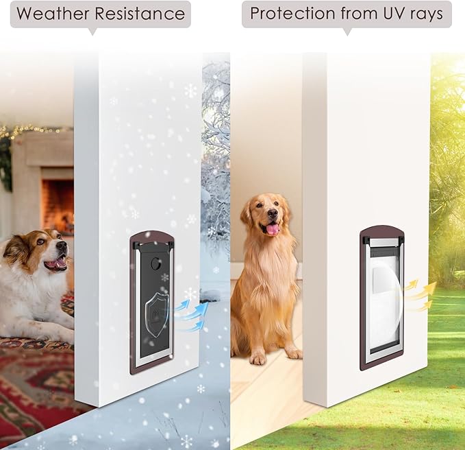 Dog Door for Wall, Large Dog Door with Double Lock Panels, Steel Frame and Telescoping Tunnel, Doggie Door for Interior and Exterior Wall, Up to 100lbs, Coffee Color