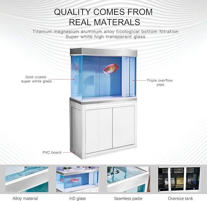 100 Gallon Glass Aquarium with Aluminum Cabinet - Including Sump for Filtration and Circulation, Plumbing, LED, White