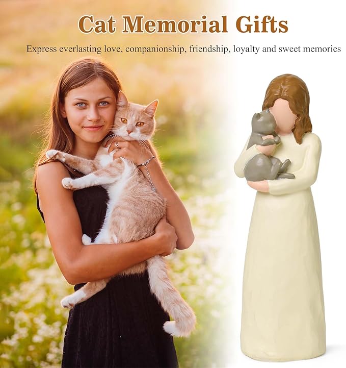 Cuayaes Grey Cat Memorial Gifts for Loss of Cat Sympathy Gift, Friendship Guardian Angel Statue Pet Remembrance Gifts for Women Cat Lovers