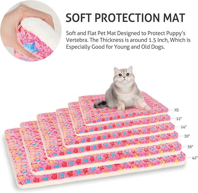 Mora Pets Dog Crate Pad - Ultra Soft Pet Bed With Cute Star Print, Washable Mat for Large Medium Small Dogs, Reversible Fleece Kennel Liner, Cat Bed 41 x 29 Inch Pink