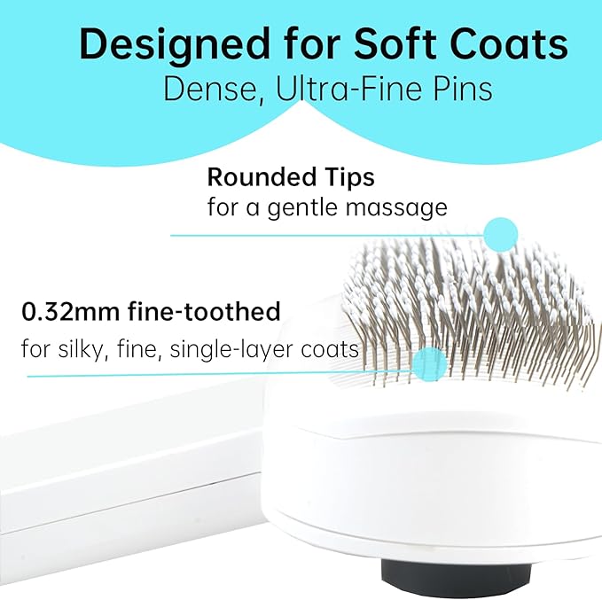 Prime Pets Long Pin Cat Brush, Self-Cleaning Slicker Brush for Indoor Cats, 3-in-1 Grooming Kit with Case for Dogs Small Animals, White