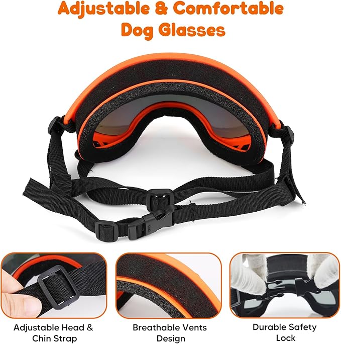 Dog Goggles,UV Protection Dog Sunglasses for Medium-Large Breed,Dogs Eye Protection with Adjustable Strap (Orange)