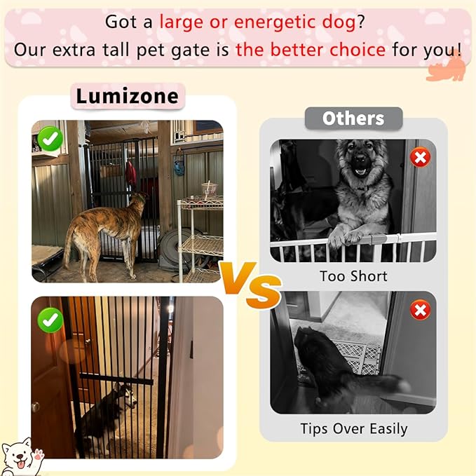 Lumizone Extra Tall Cat Gate 61.02" High Pressure Mounted Extra Wide 38.39"-59.24" (17Sizes) 1.37" Gap No Drilling Auto-Close Tall Pet Gate for Dogs (Black, 30.12"-59.24" W)