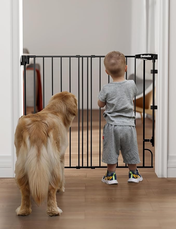 Babelio Removable & No Bottom Bar Baby Gate, 29-43", 36" H Extra Tall Hardware Mounted (Drill Needed)| Wide Walk-Thru| Auto-Close Safety Dog/Pet Gate for Stairs & Doorways (Black)