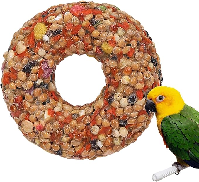 Parakeet Foraging Toy - Donut Grain Teether Bird Treat, Natural Enrichment Activity Toy | Fun Edible Toyy for Lovebirds Aviary Birds Small Parrots Play Chewing Exercise Entertainment
