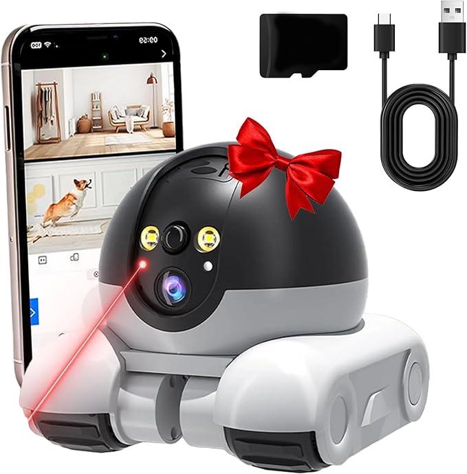 Pet Cameras Indoor with Phone App, 1080p Dual Lens, P 360°/T 90° Rotation Monitoring, 2-Way Talk, Night Vision, Motion Detection, Video Recording (4G, 64GB)