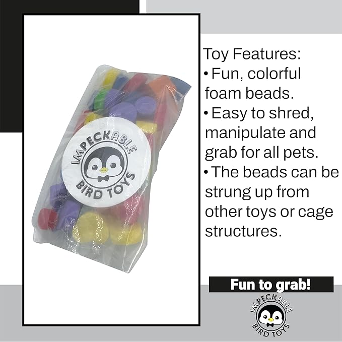 806 Pk60 Foam Beads Bird Toy Parts - 60 Colorful Lightweight Chewing Foot Toys for Birds - DIY Foraging Accessories for Parakeet, Budgie, Cockatiel & Small Parrots - Soft Destructible Crafting Beads