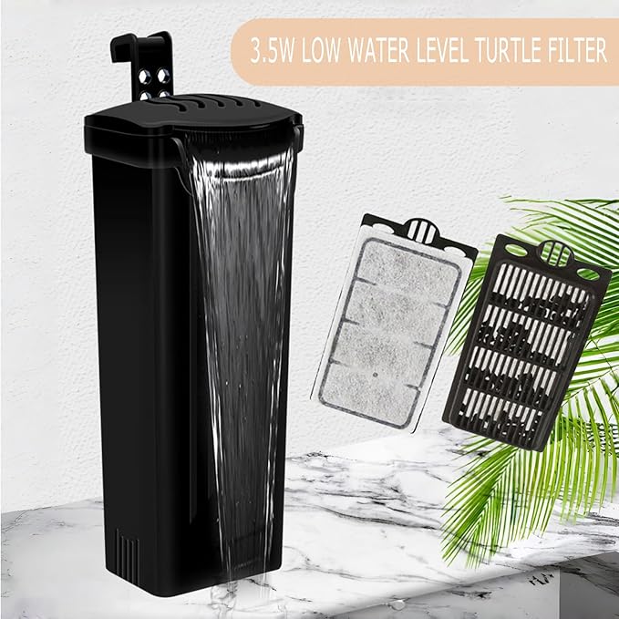 Turtle Tank Starter Kit, Upgraded Aquarium Fish Tank Kit with Filter,Fish Net, Reptile Habitat with Adjustable UV Lamp & Lid,Bask Platform for Crabs,Amphibians,Reptiles.(15.4" * 8.5" * 8.35")