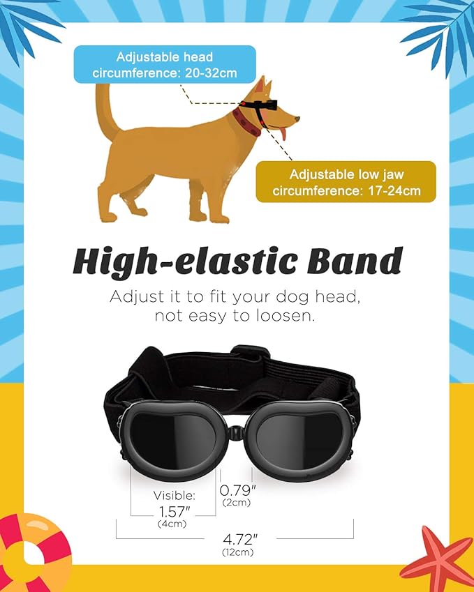 Lewondr 2 Pack Dog Sunglasses Small Breed Dogs Goggles UV Protection,Goggles for Small Dogs Eye Wear Protection with Adjustable Strap Windproof Anti-Fog Doggy Doggie Sunglasses for S-mall Dog, Black