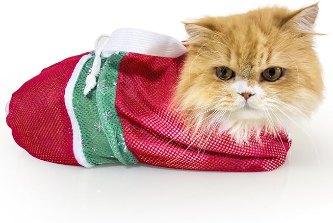 Cinf Cat Bathing Bag, Breathable Mesh Anti Scratch Adjustable Cat Grooming Bag for Nail Trimming, Bathing Soft Cat Washing Bag(XMS) M